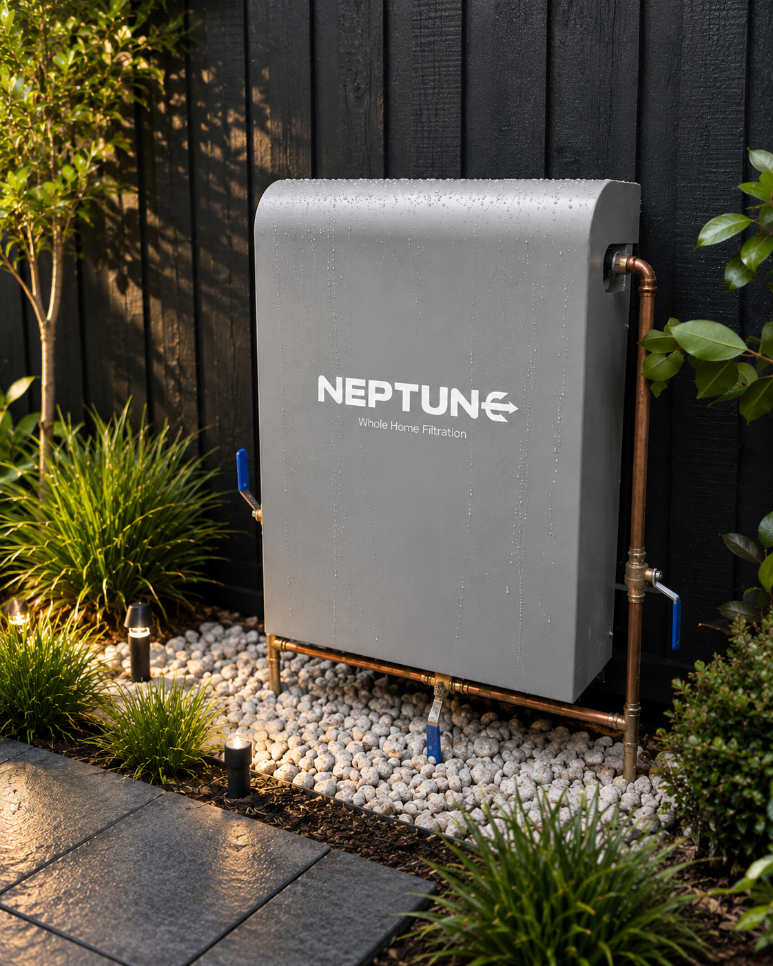 Neptune whole-home filtration system — installed with copper fittings